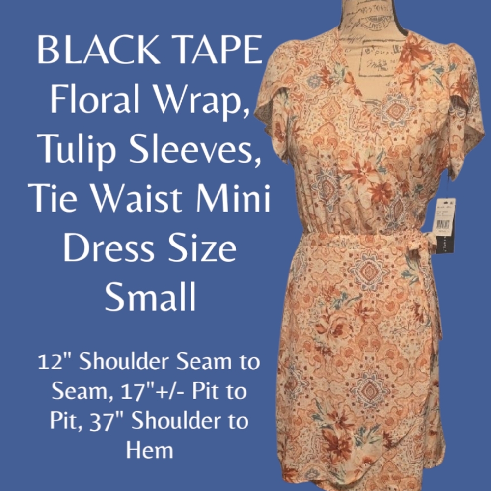 Black Tape Floral Wrap Dress Small Nwt 4043-4